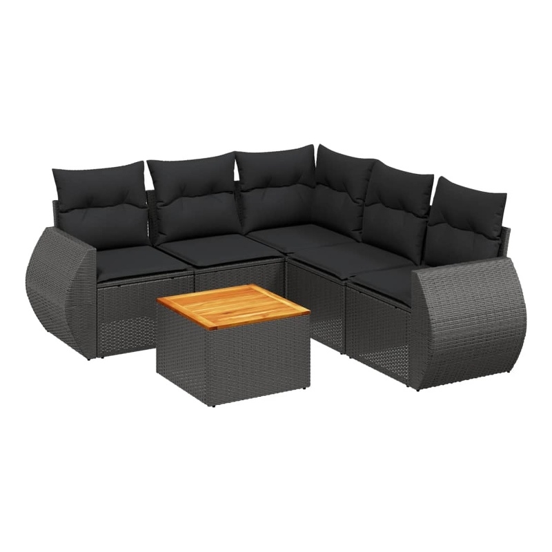 vidaXL 6 Piece Solid Acacia Wood Sofa Set in Black