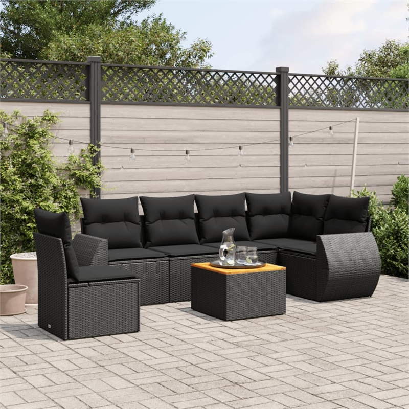 vidaXL 7 Piece Solid Acacia Wood Sofa Set in Black