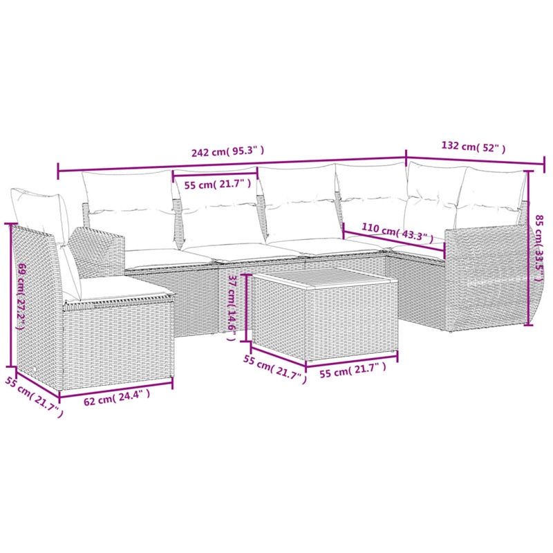 vidaXL 7 Piece Solid Acacia Wood Sofa Set in Black