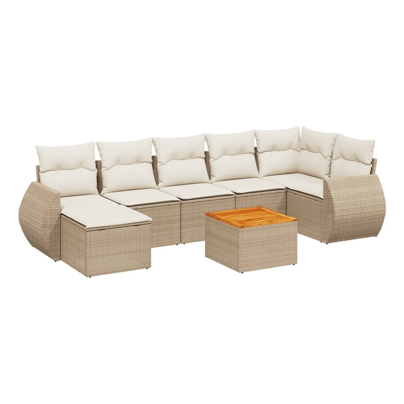 vidaXL 8 Piece Solid Acacia Wood Large Sofa Set in White/Cream/Beige