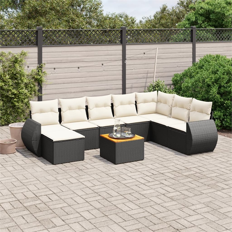 vidaXL 9 Piece Solid Acacia Wood Sofa Set in Black/White/Cream