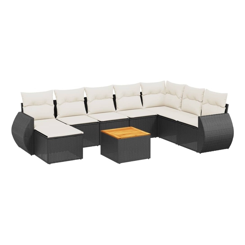 vidaXL 9 Piece Solid Acacia Wood Sofa Set in Black/White/Cream
