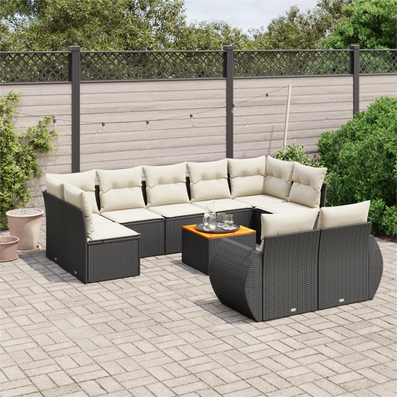 vidaXL Solid Acacia Wood Sofa Set in Black/White/Cream
