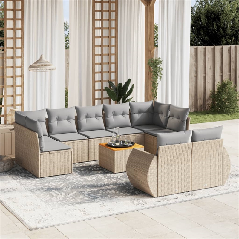 vidaXL 10 Piece Solid Acacia Wood Sofa Set in Gray/Beige