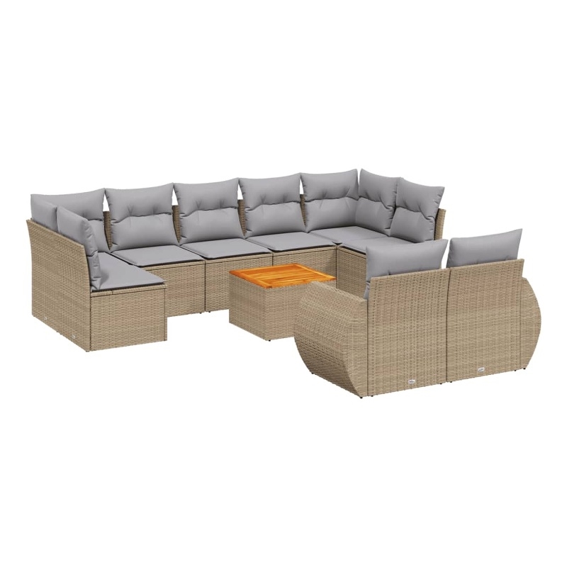 vidaXL 10 Piece Solid Acacia Wood Sofa Set in Gray/Beige