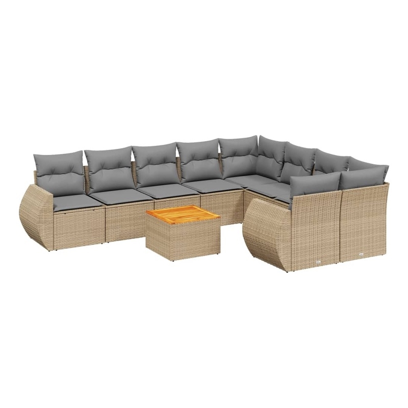 vidaXL 10 Piece Solid Acacia Wood Sofa Set in Gray/Beige