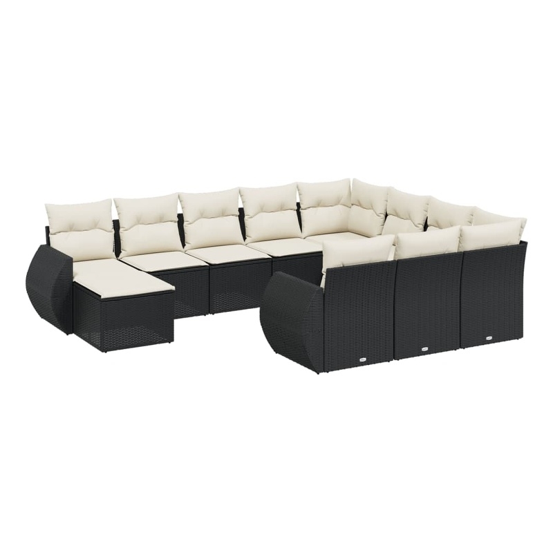vidaXL 11 Piece Poly Rattan Sofa Set in Black/White/Cream