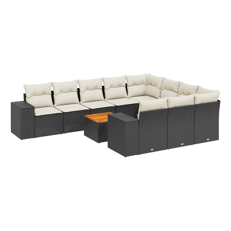 vidaXL 11 Piece Poly Rattan Sofa Set in Black/White/Cream