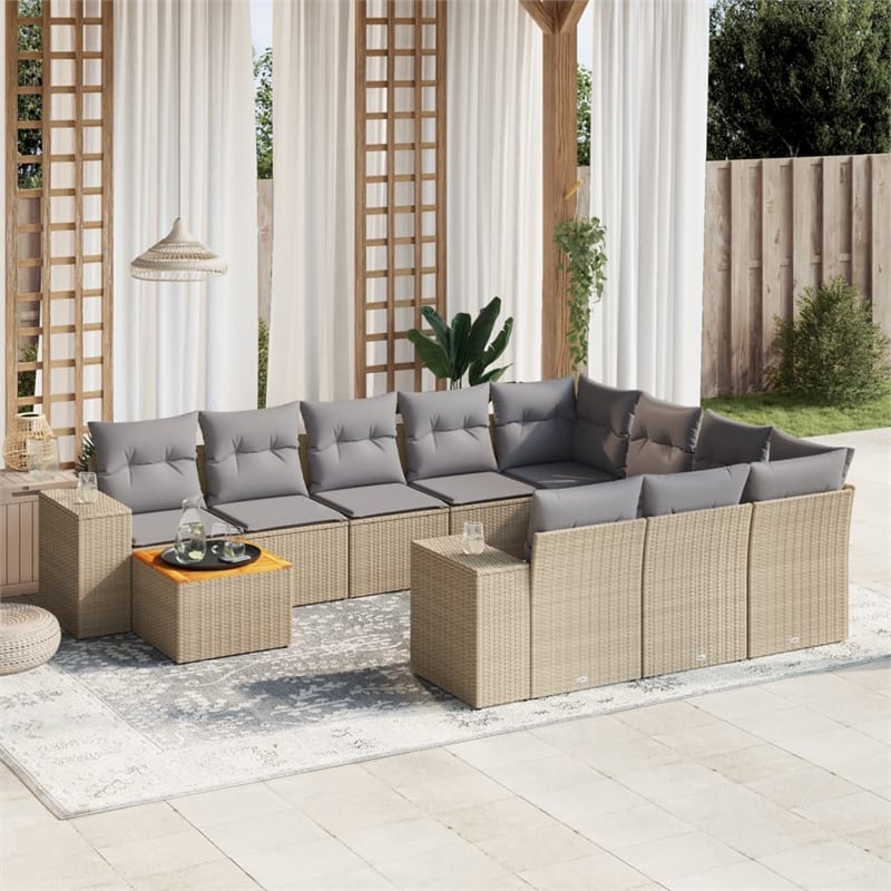 vidaXL 11 Piece Solid Acacia Wood Sofa Set in Gray/Beige