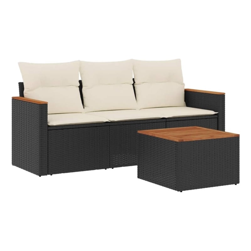 vidaXL 4 Piece Poly Rattan Sofa Set in Black/White/Cream