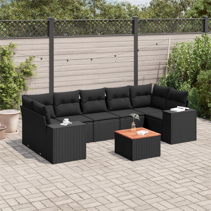 vidaXL 8 Piece Solid Acacia Wood Sofa Set in Black