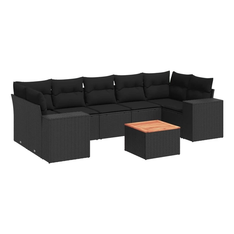 vidaXL 8 Piece Solid Acacia Wood Sofa Set in Black