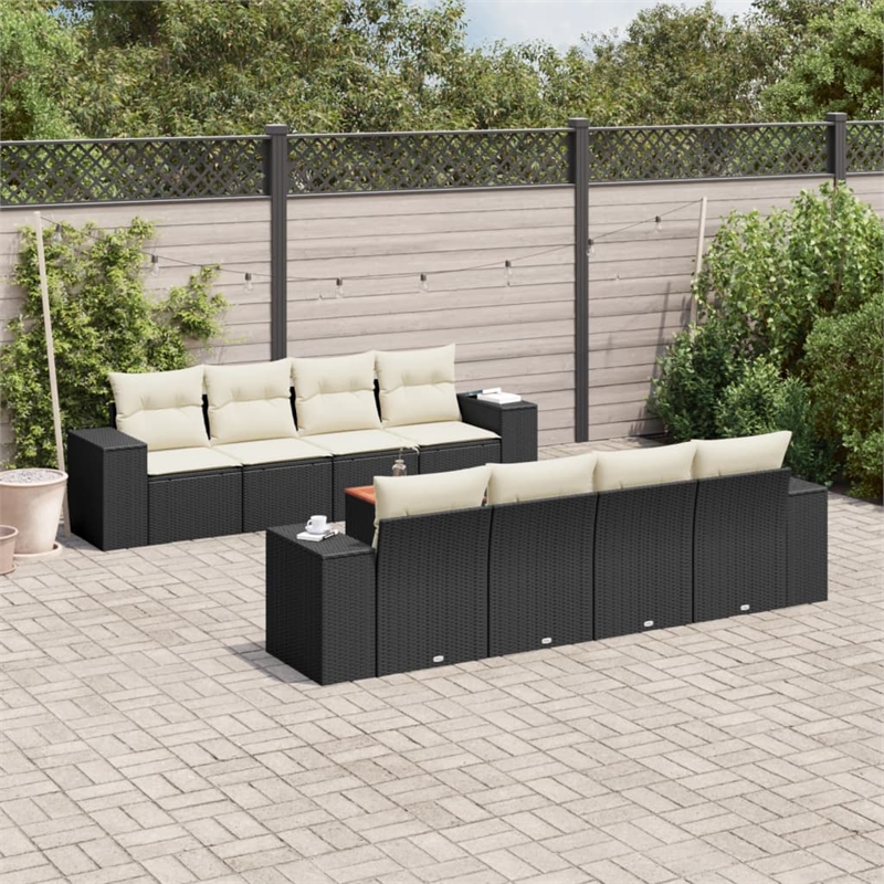 vidaXL 9 Piece Solid Acacia Wood Small Sofa Set in Black/White/Cream
