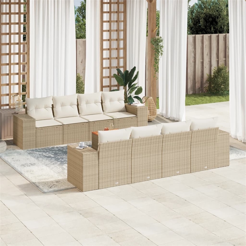 vidaXL 9 Piece Solid Acacia Wood Sofa Set in Cream/Beige