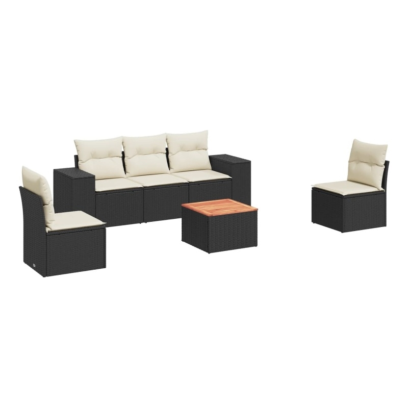 vidaXL 6 Piece Solid Acacia Wood Sofa Set in Black