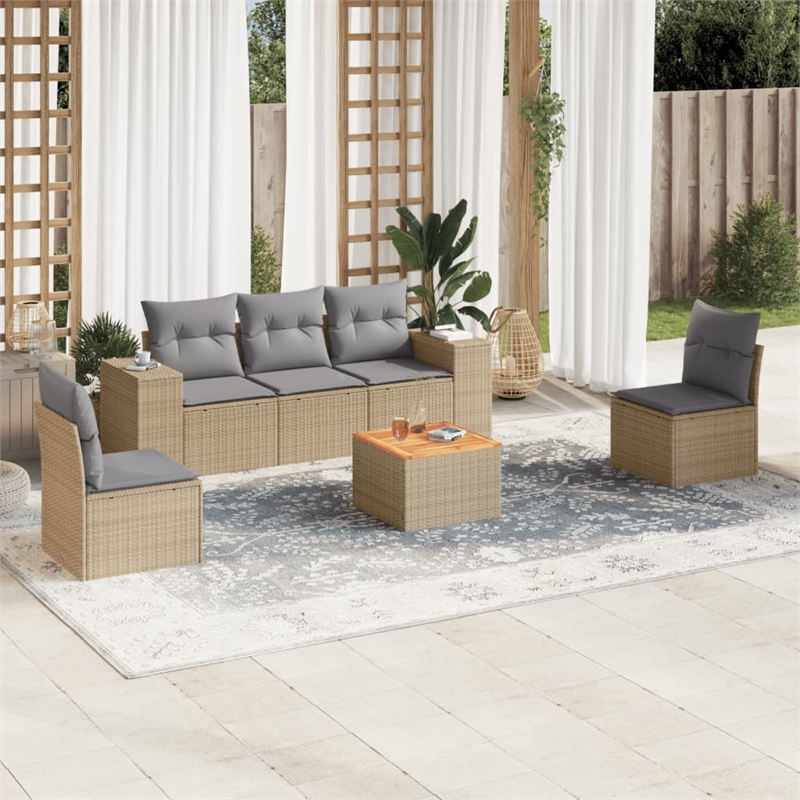vidaXL 6 Piece Solid Acacia Wood Sofa Set in Gray/Beige