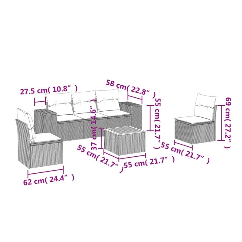 vidaXL 6 Piece Solid Acacia Wood Sofa Set in Gray/Beige