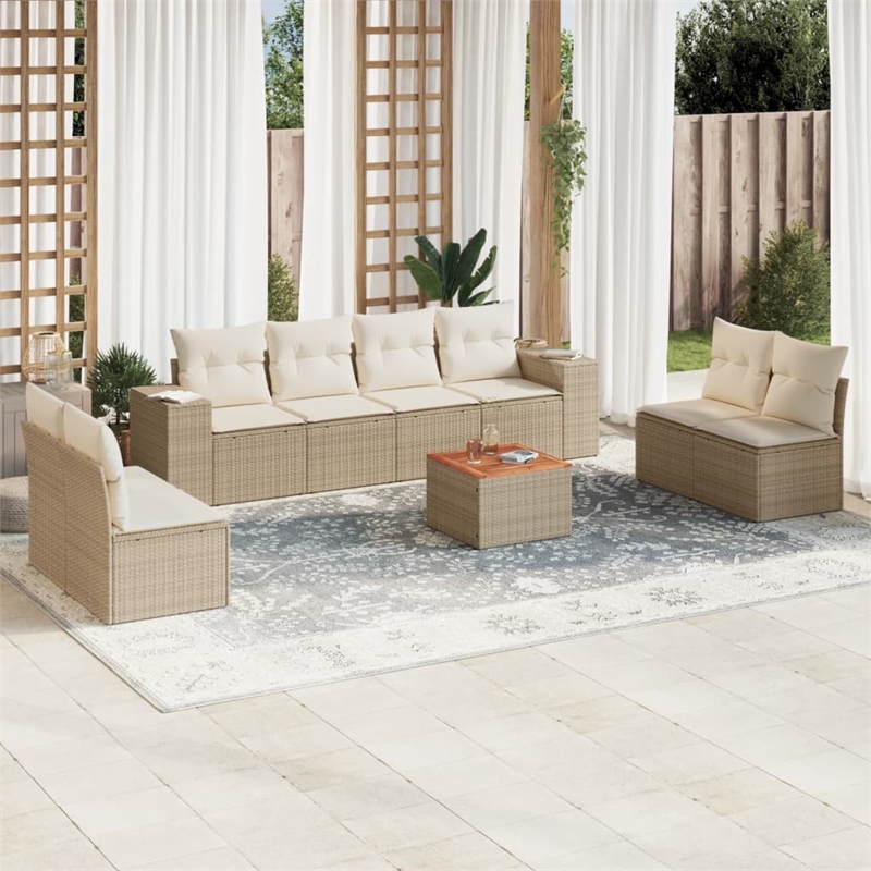 vidaXL 9 Piece Solid Acacia Wood Large Patio Sofa Set in Beige