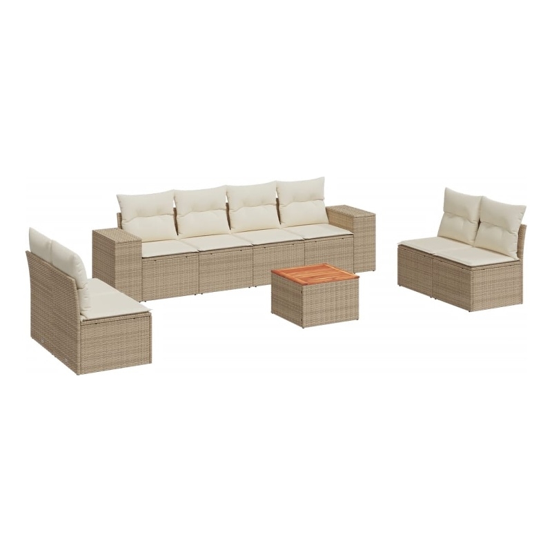vidaXL 9 Piece Solid Acacia Wood Large Patio Sofa Set in Beige