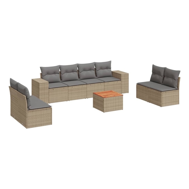 vidaXL 9 Piece Solid Acacia Wood Sofa Set in Gray/Beige