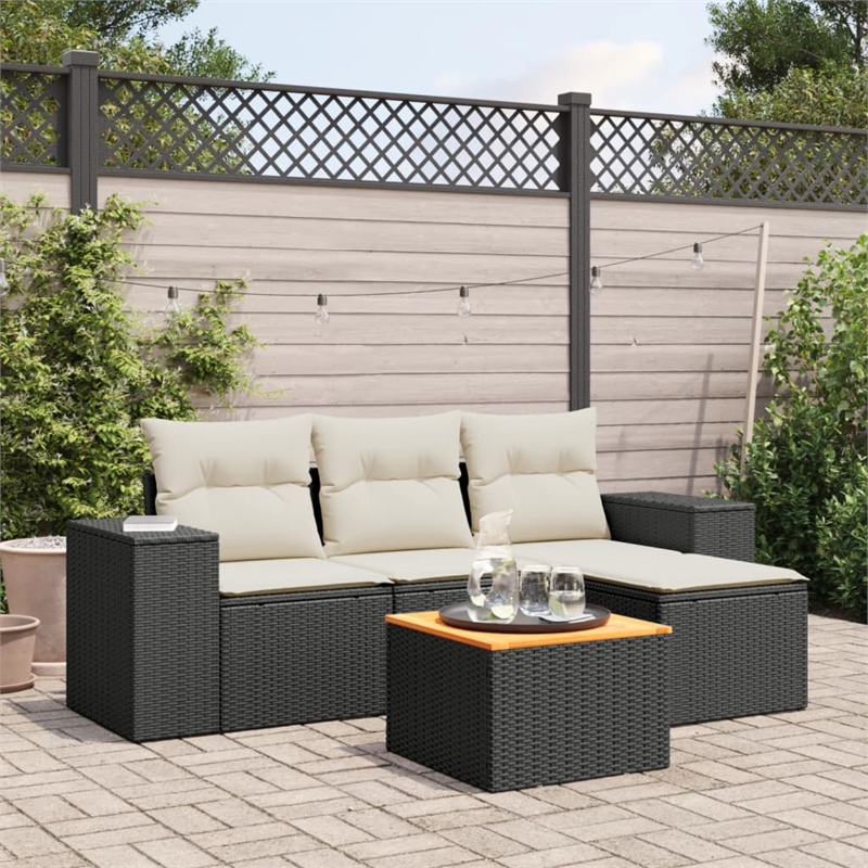 vidaXL 5 Piece Solid Acacia Wood Sofa Set in Black/White/Cream