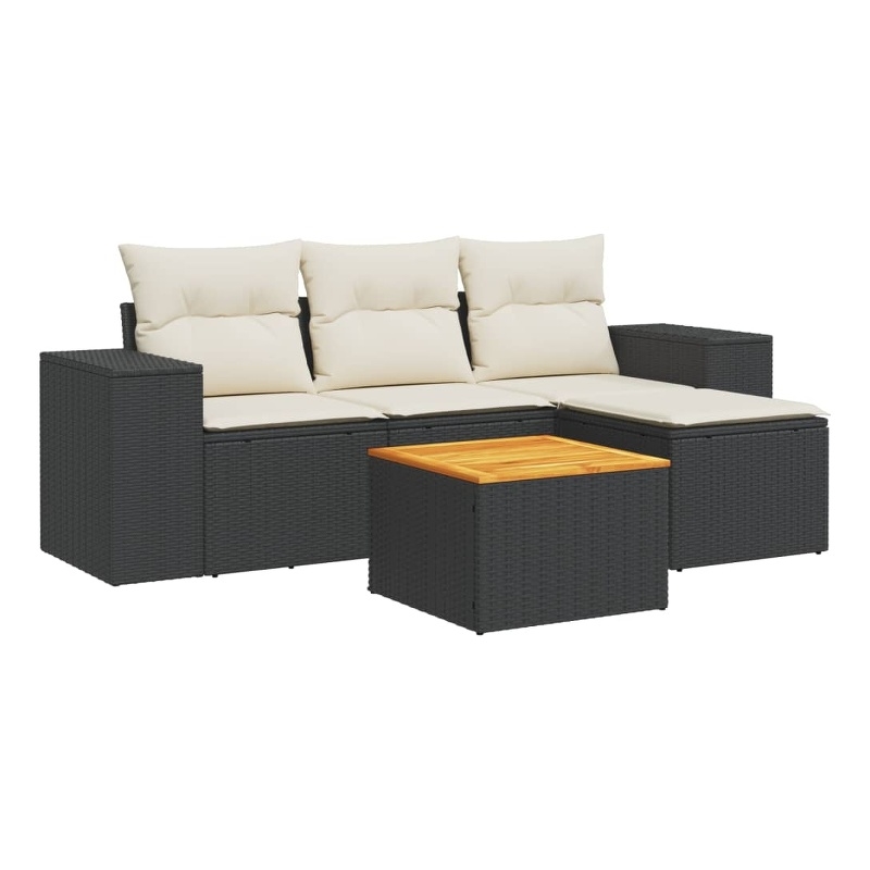 vidaXL 5 Piece Solid Acacia Wood Sofa Set in Black/White/Cream