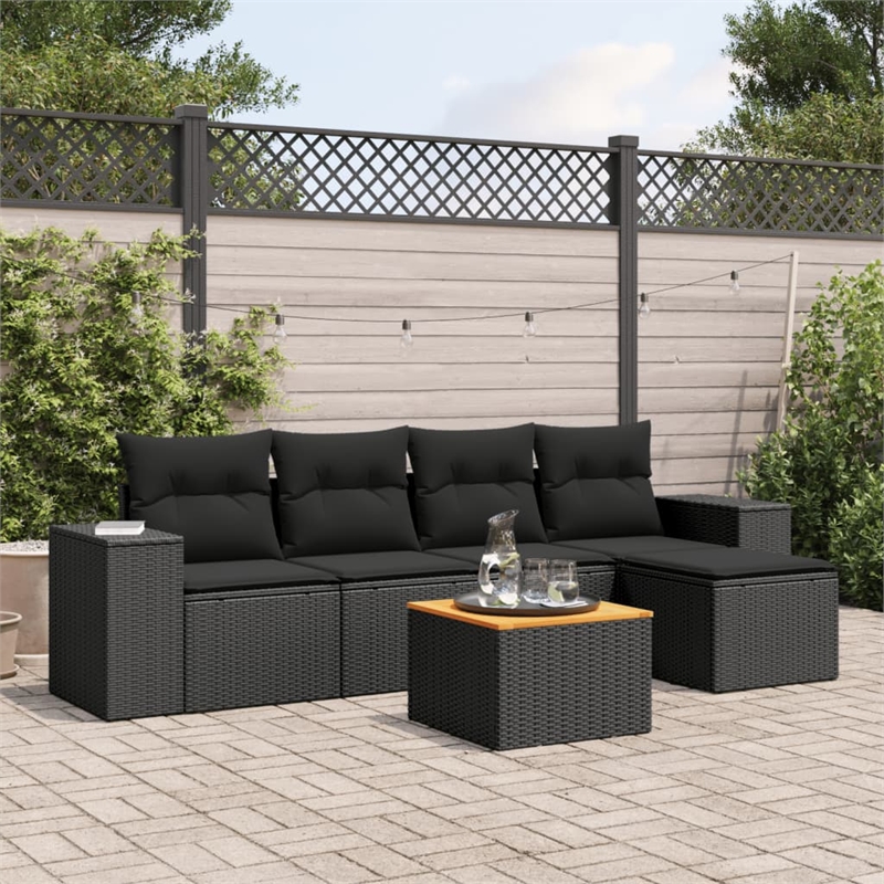 vidaXL 6 Piece Solid Acacia Wood Sofa Set in Black