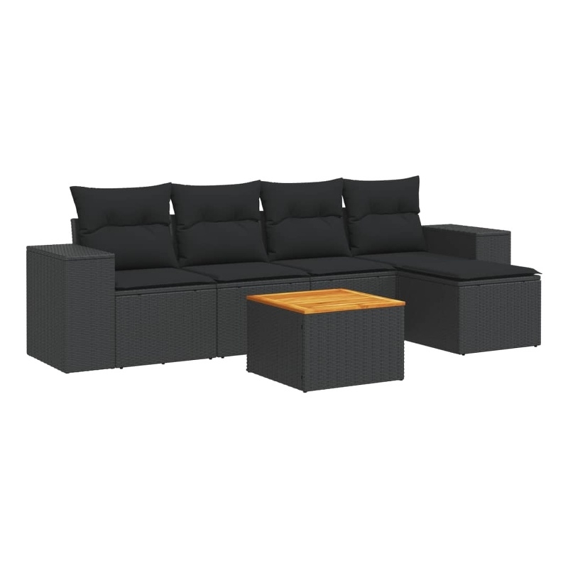 vidaXL 6 Piece Solid Acacia Wood Sofa Set in Black