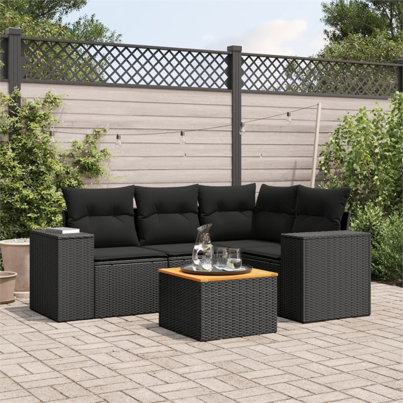 vidaXL 5 Piece Solid Acacia Wood Sofa Set in Black
