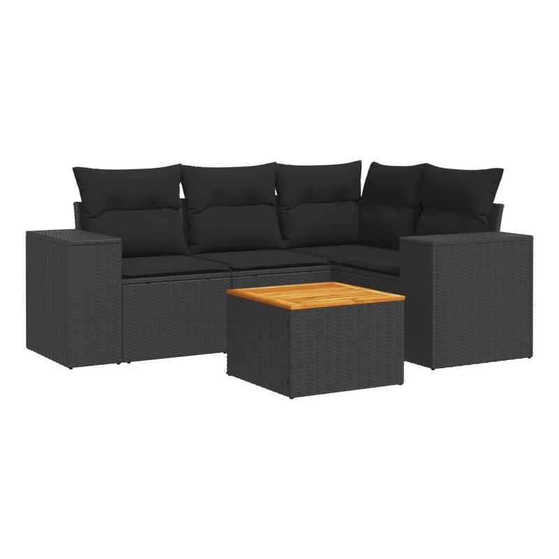 vidaXL 5 Piece Solid Acacia Wood Sofa Set in Black
