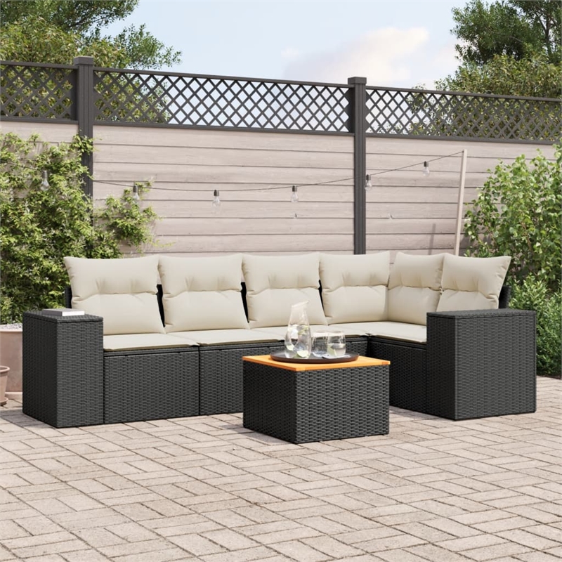 vidaXL 6 Piece Solid Acacia Wood Sofa Set in Black/White/Cream