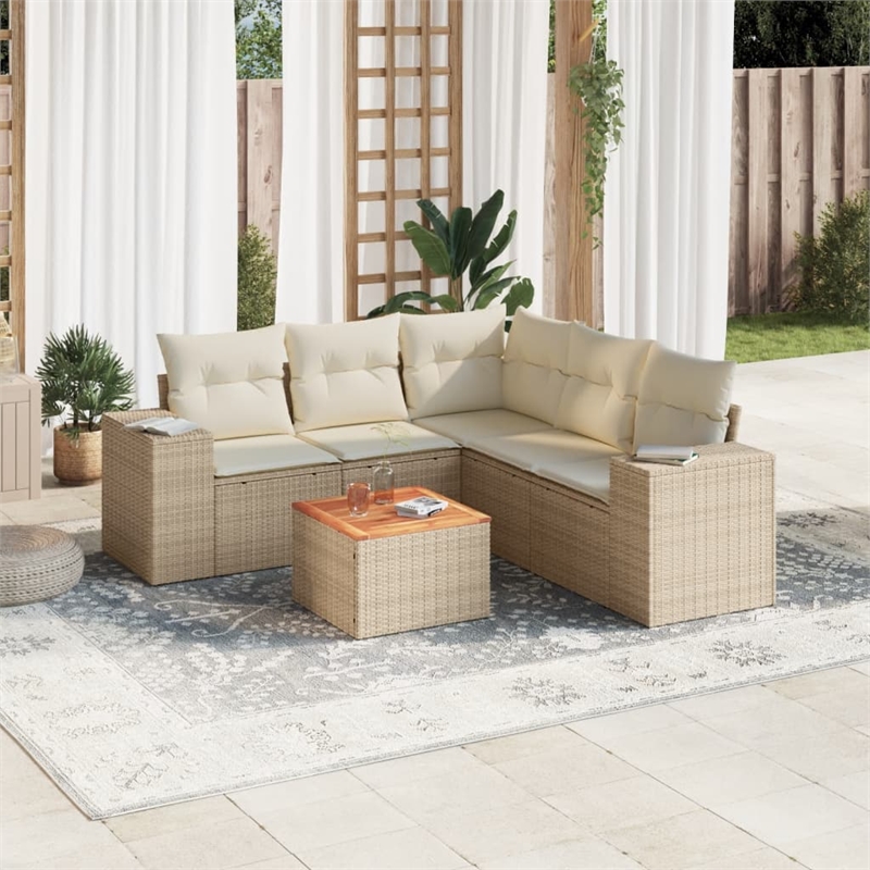 vidaXL 6 Piece Solid Acacia Wood Sofa Set in White/Cream/Beige
