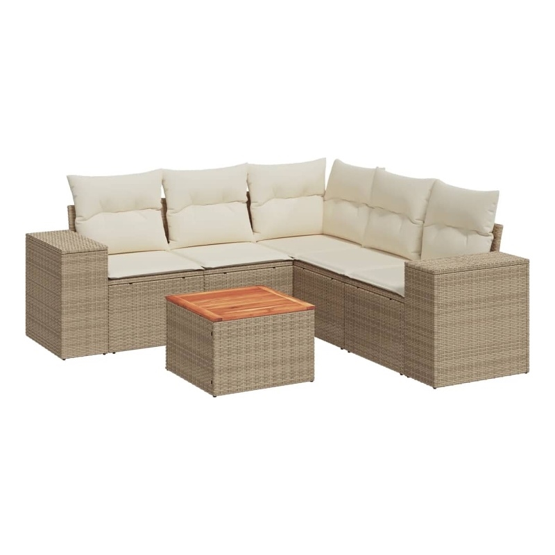vidaXL 6 Piece Solid Acacia Wood Sofa Set in White/Cream/Beige