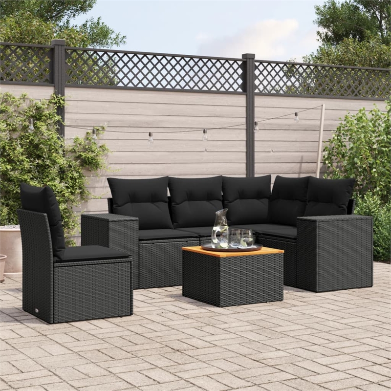 vidaXL 6 Piece Solid Acacia Wood Sofa Set in Black