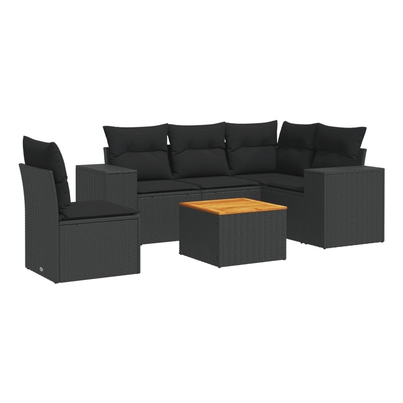vidaXL 6 Piece Solid Acacia Wood Sofa Set in Black