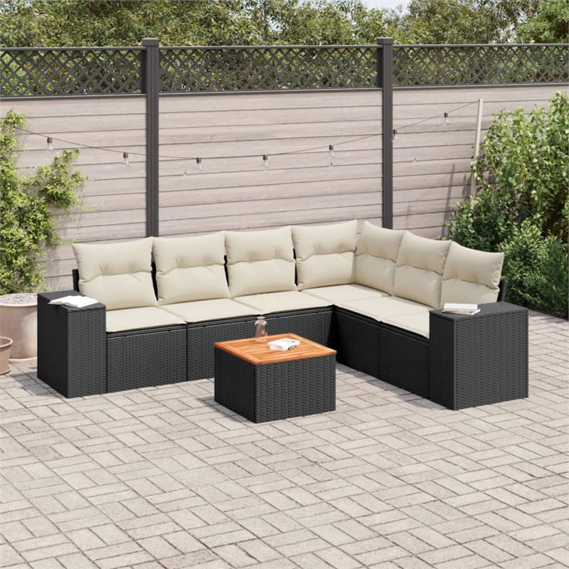 vidaXL 7 Piece Steel Sofa Set in Black/White/Cream