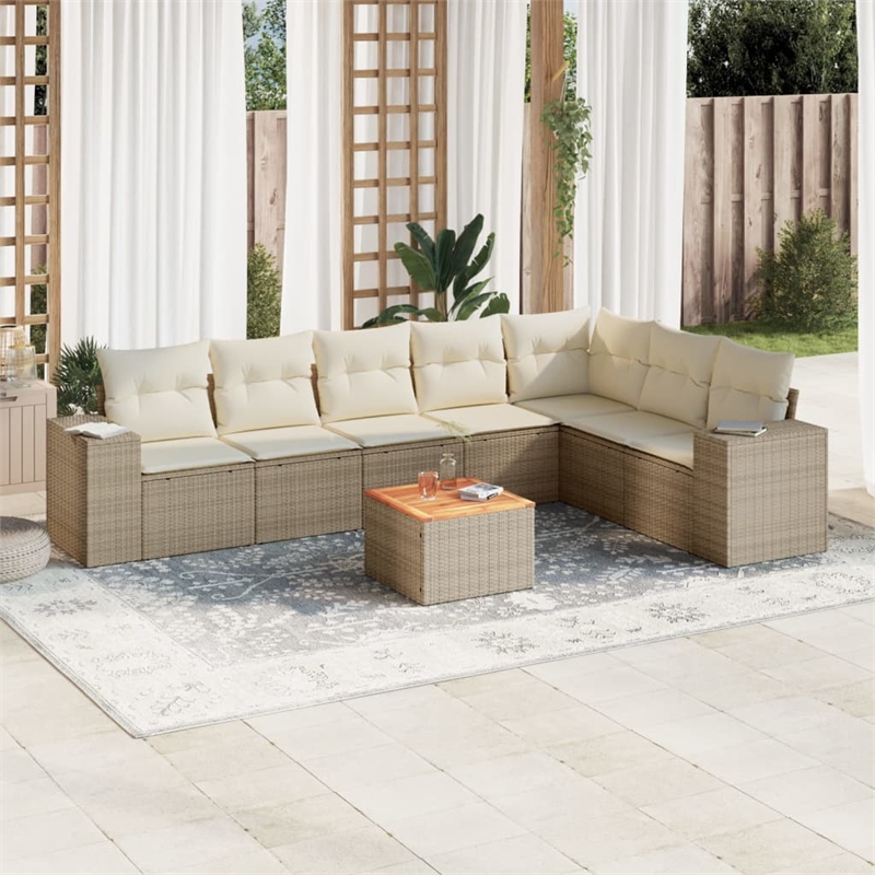 vidaXL 8 Piece Solid Acacia Wood Sofa Set in White/Cream/Beige