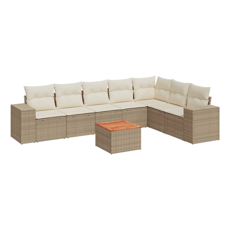 vidaXL 8 Piece Solid Acacia Wood Sofa Set in White/Cream/Beige