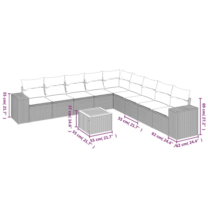vidaXL 10 Piece Solid Acacia Wood Sofa Set in Gray