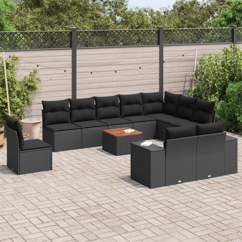 vidaXL 11 Piece Solid Acacia Wood Small Sofa Set in Black