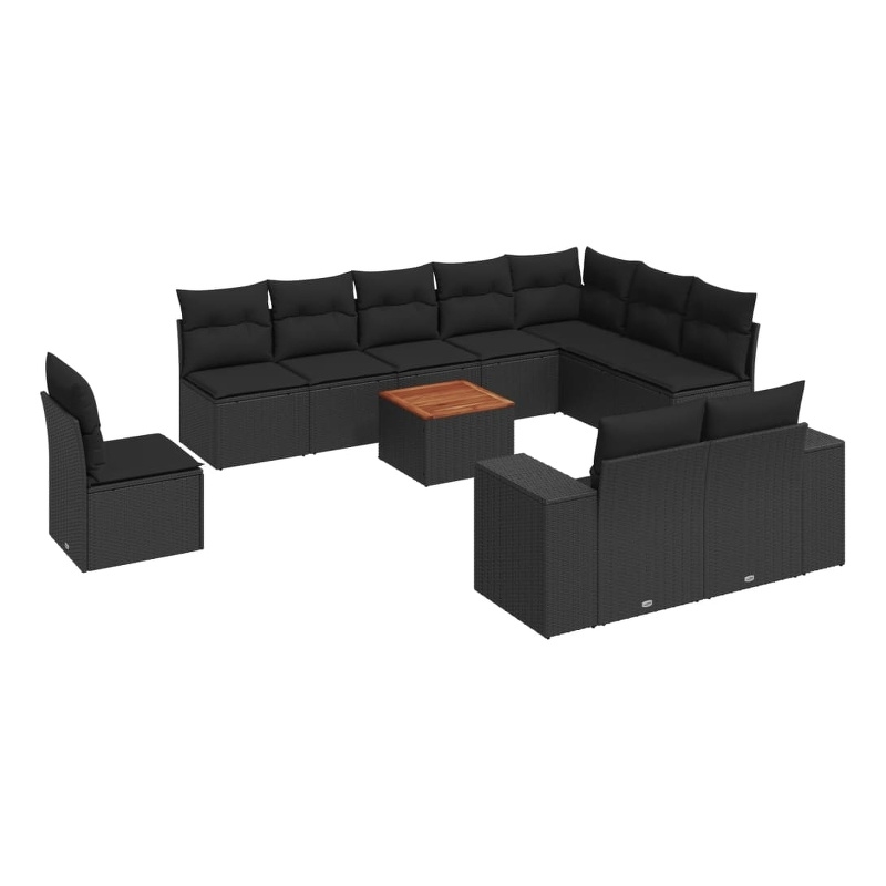 vidaXL 11 Piece Solid Acacia Wood Small Sofa Set in Black
