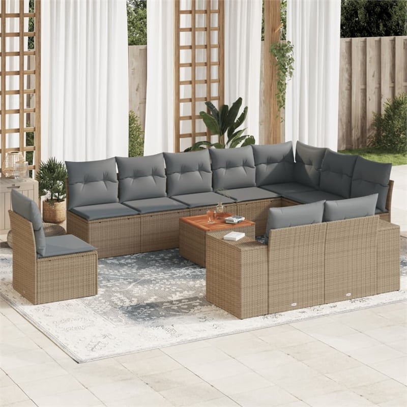 vidaXL 11 Piece Solid Acacia Wood Small Sofa Set in Gray/Beige