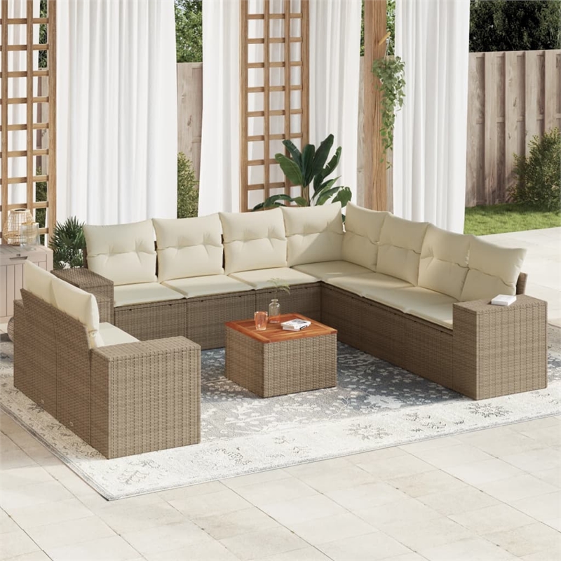 vidaXL 10 Piece Solid Acacia Wood Sofa Set in White/Cream/Beige