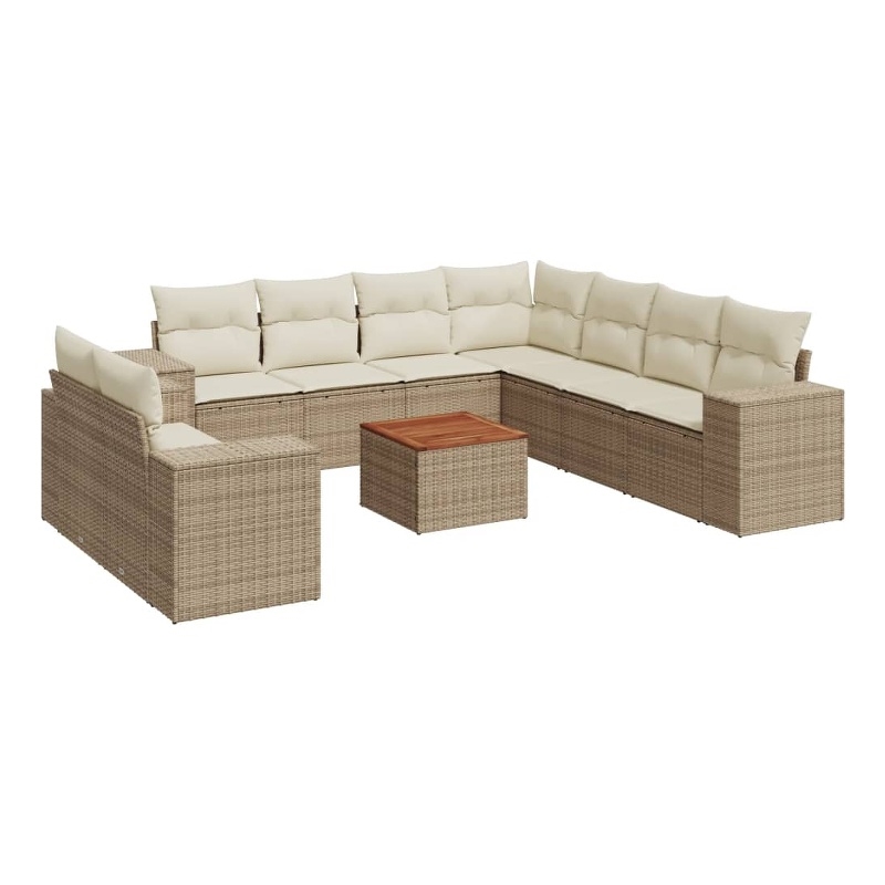 vidaXL 10 Piece Solid Acacia Wood Sofa Set in White/Cream/Beige