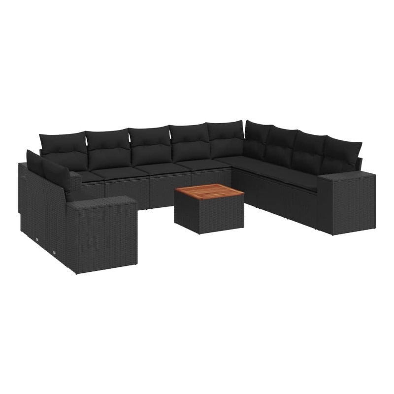 vidaXL 11 Piece Solid Acacia Wood Large Sofa Set in Black