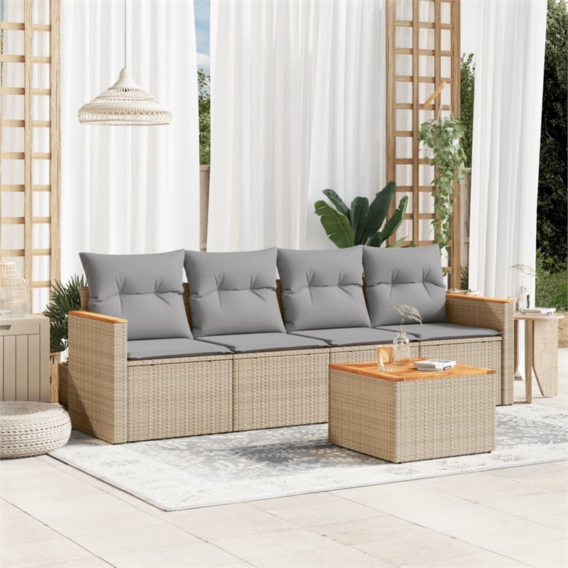 vidaXL 5 Piece Solid Acacia Wood Sofa Set in Gray/Beige