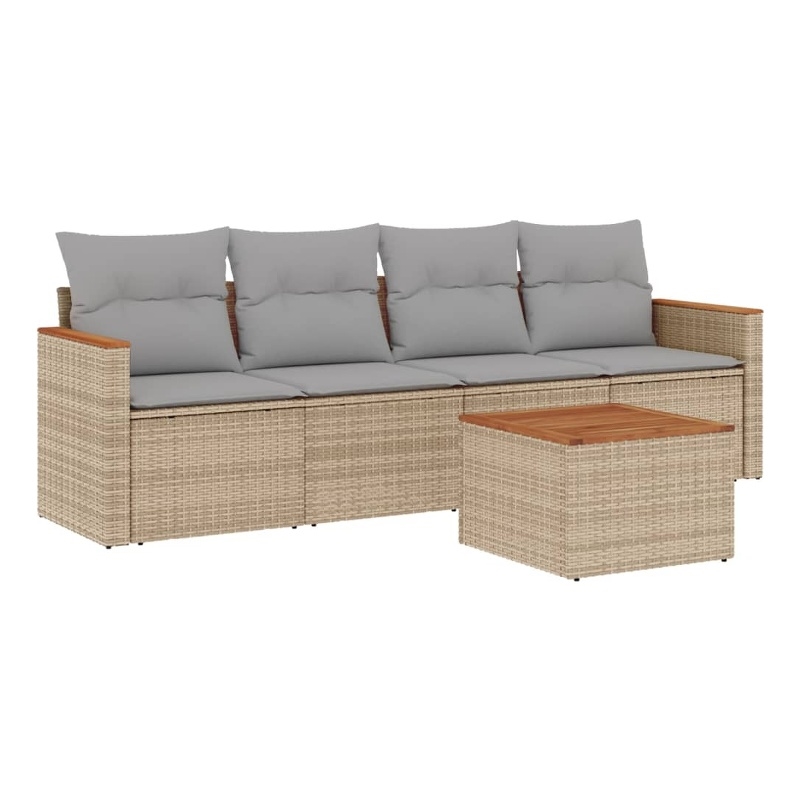 vidaXL 5 Piece Solid Acacia Wood Sofa Set in Gray/Beige