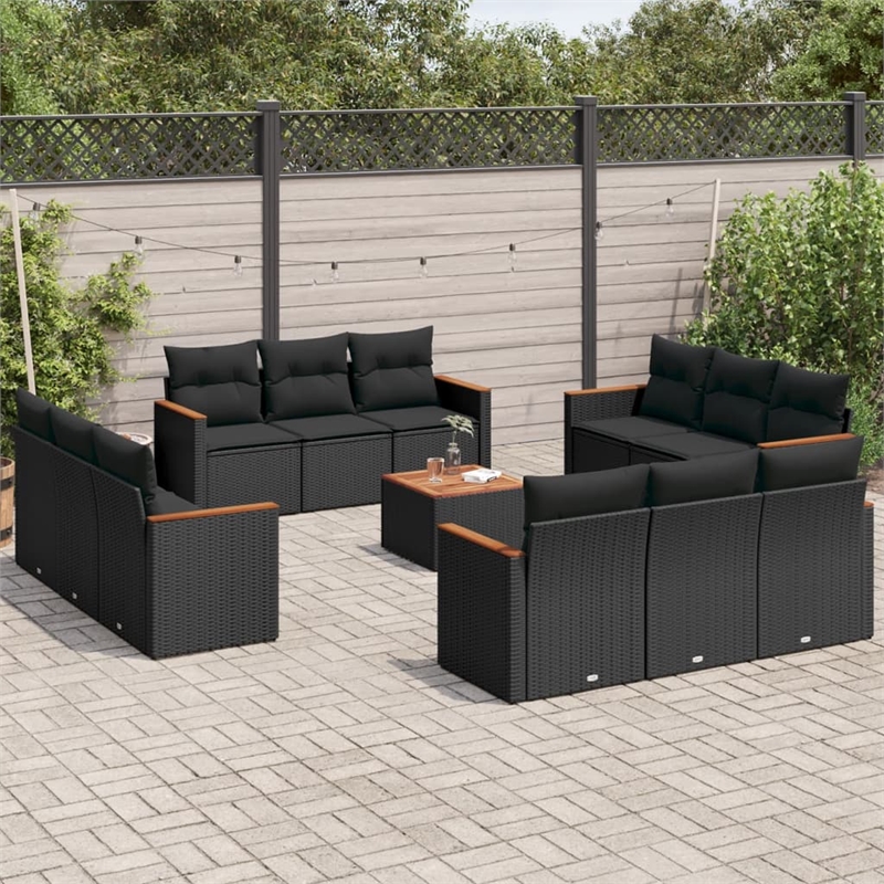 vidaXL 13 Piece Solid Acacia Wood Small Sofa Set in Black