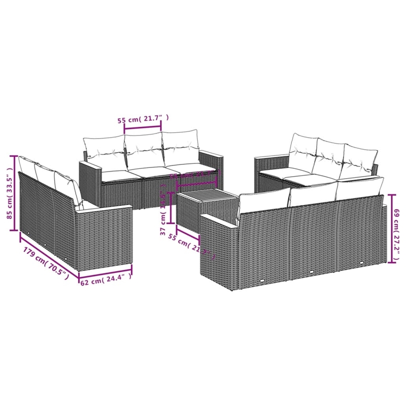vidaXL Solid Acacia Wood Sofa Set in Black/Cream