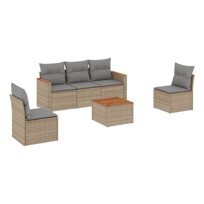 vidaXL 6 Piece Solid Acacia Wood Small Sofa Set in Gray/Beige